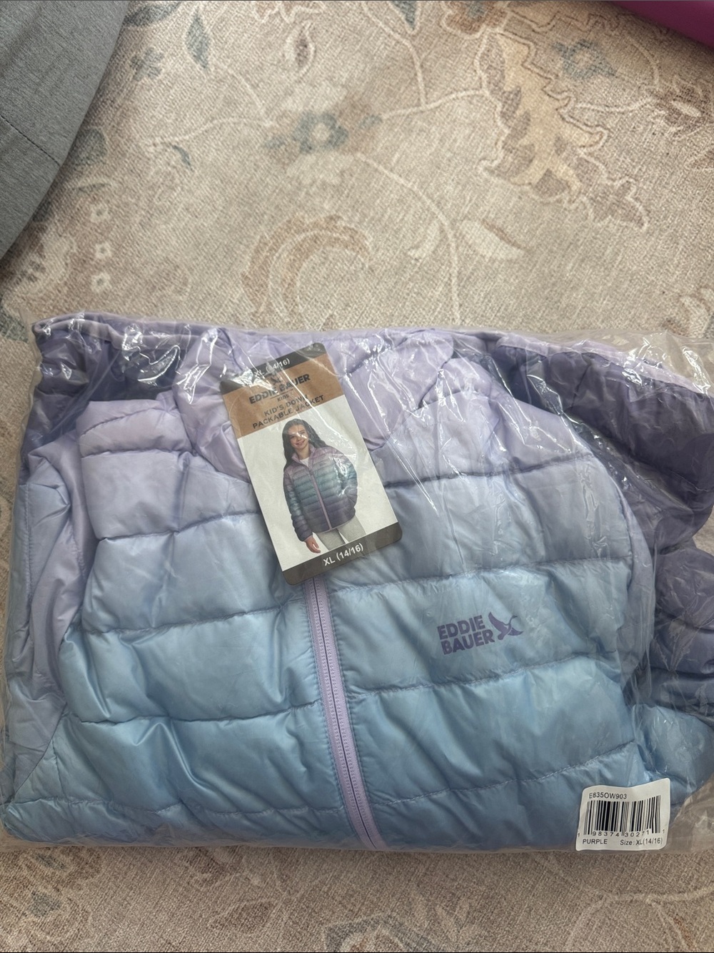 New Eddie Bauer Girls' Lavender to Light Blue Ombre Puffer Jacket XL (14-16)